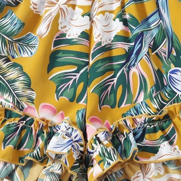 SHEIN Girls Tropical Print Puff Sleeve Crop Top & Ruffle Hem Shorts Set NWT 💙👍 - Picture 6 of 13